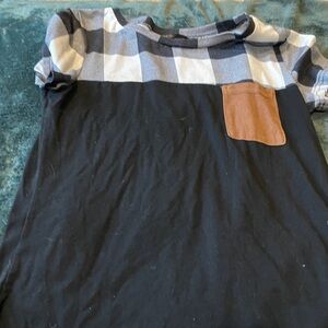 Black and White Kids Shirt with Brown Pocket